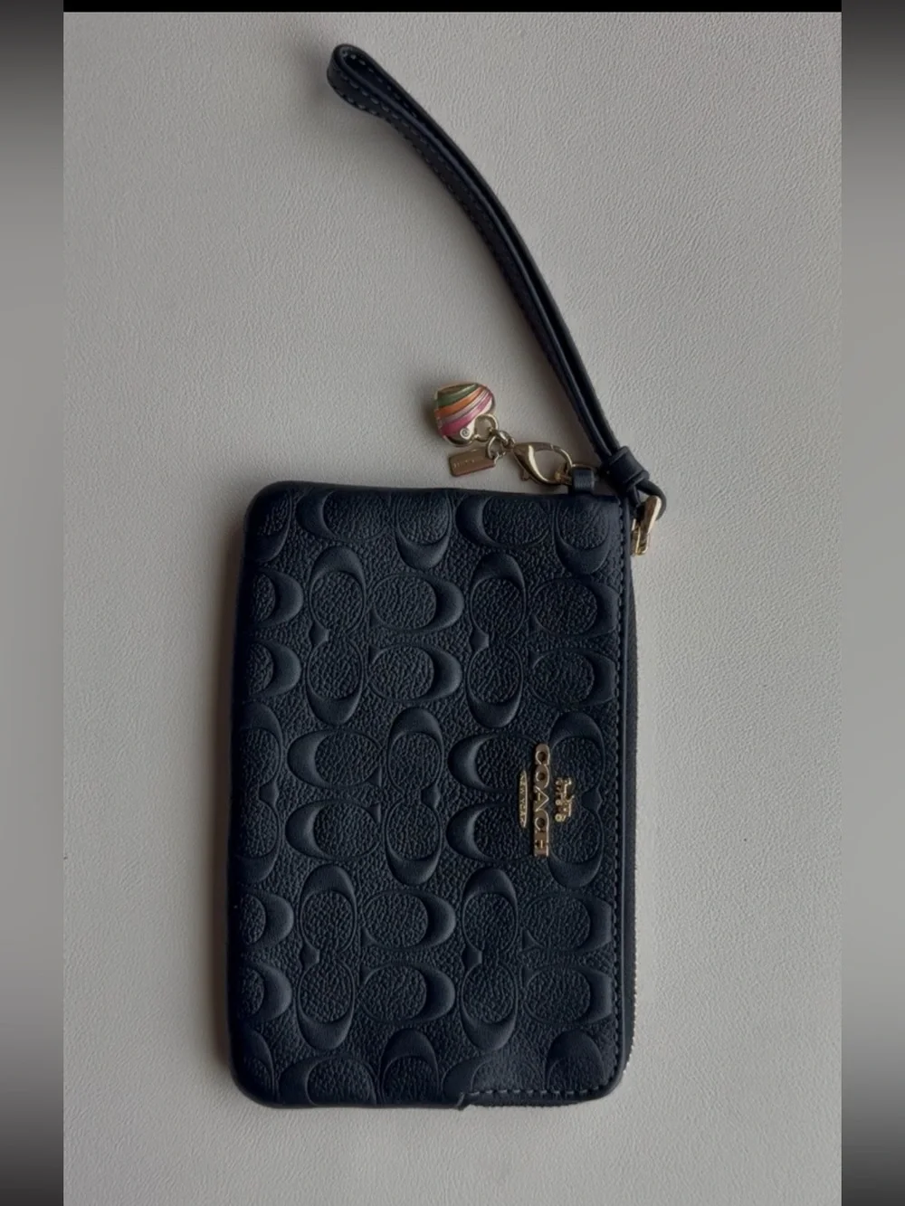 Coach Black Embossed Signature Wristlet with Gold Logo